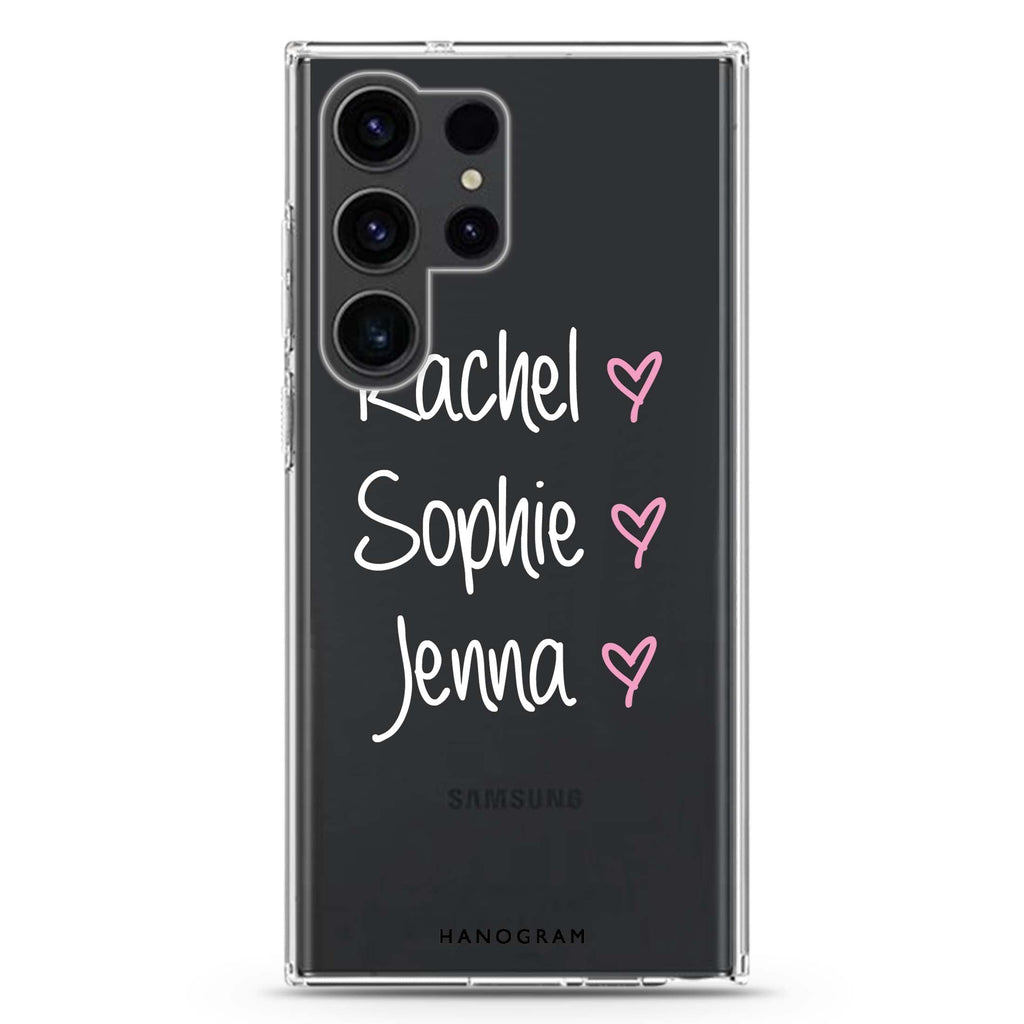 Three of Us personalized name Samsung Galaxy S26/S25/S24/S23/S22 Ultra ultra clear case, transparent design, main view