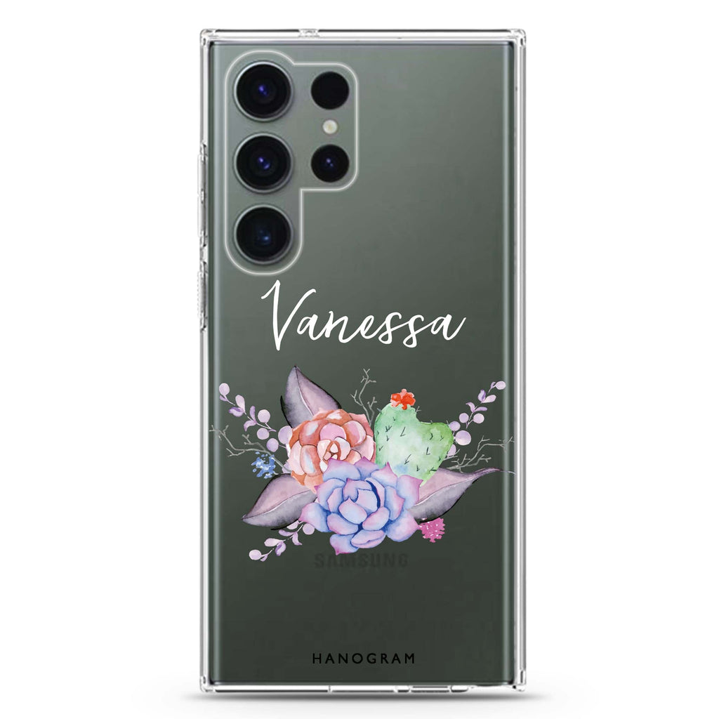 SECRET OF THREE personalized name Samsung Galaxy S26/S25/S24/S23/S22 Ultra ultra clear case, transparent design, main view