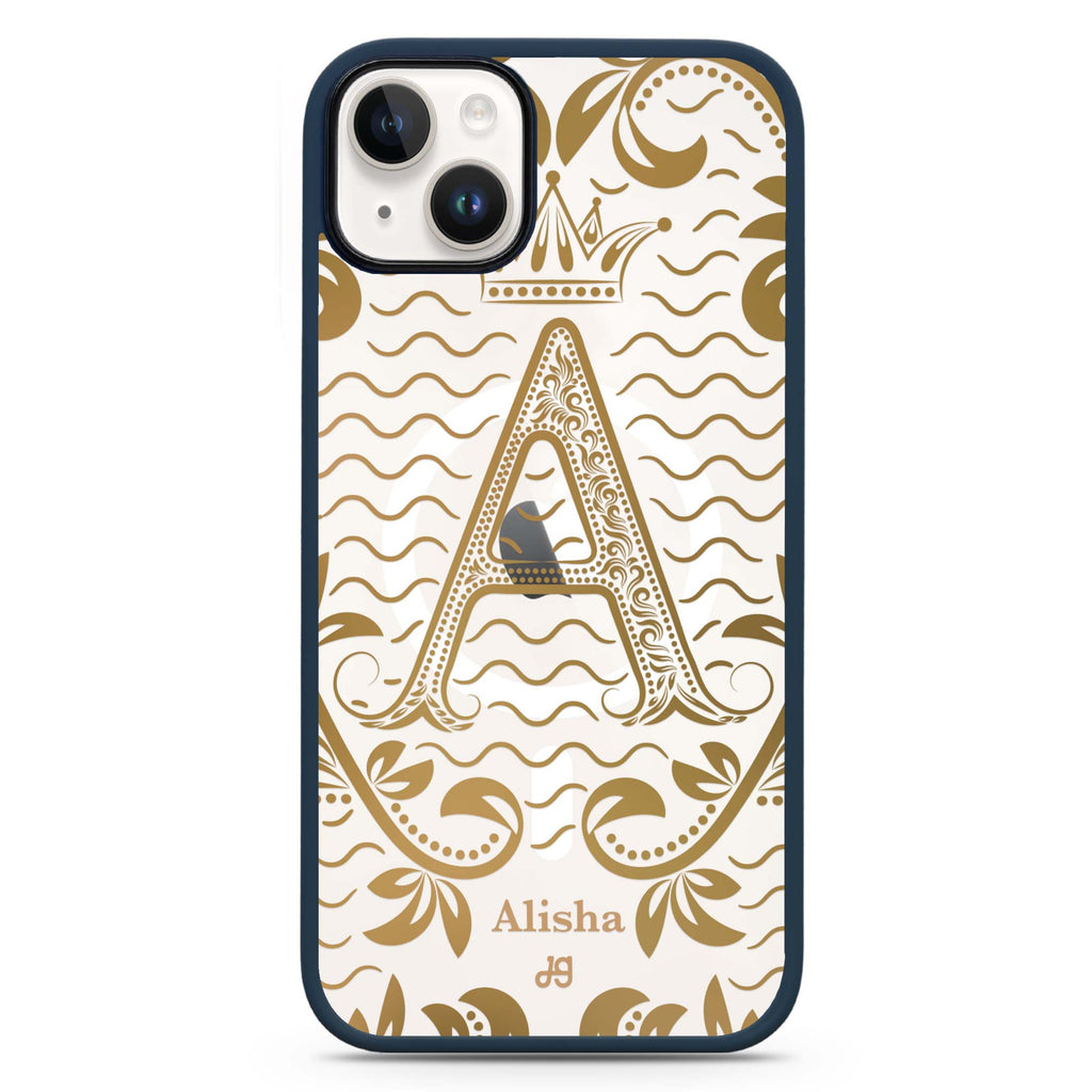 Royal Vintage Monogram iPhone 14 Plus MagSafe Compatible Impact Guard Bumper Case