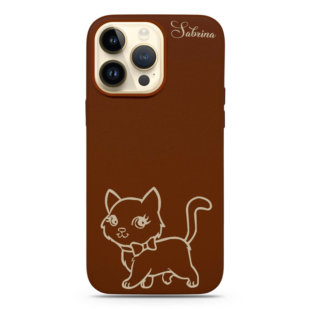 Brown Cute Cat MagSafe Leather Case