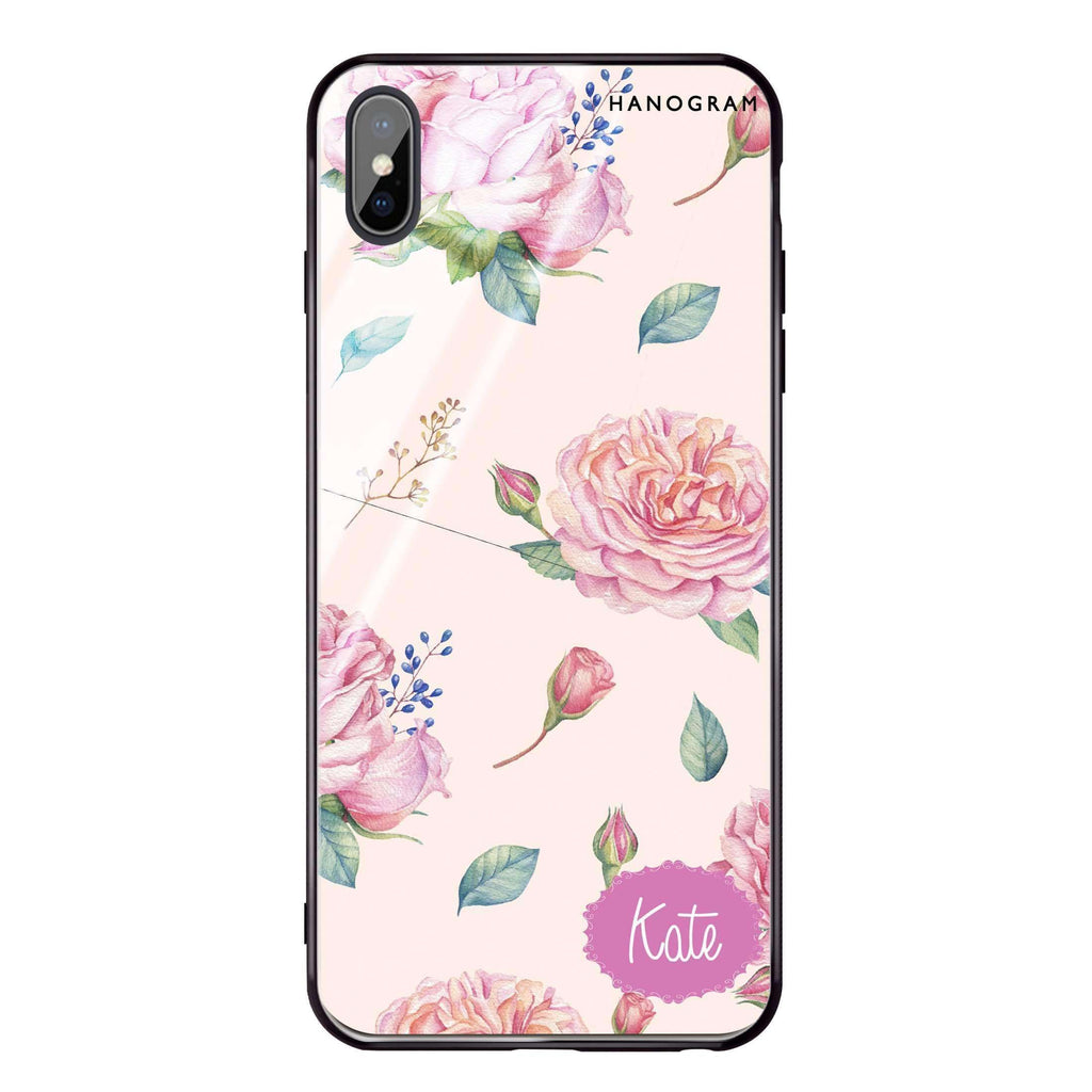 Pinky Flowers iPhone XS Glass Case