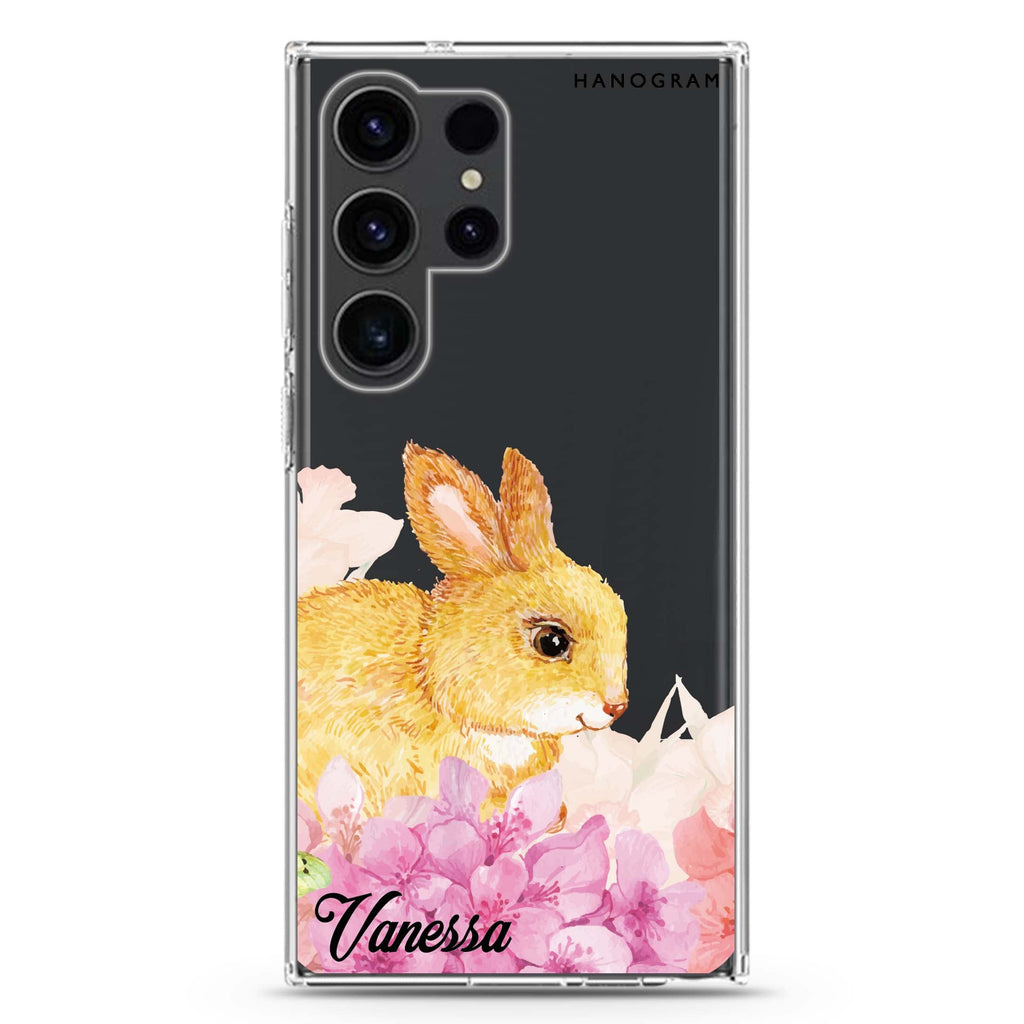Bunny & Me personalized name Samsung Galaxy S26/S25/S24/S23/S22 Ultra ultra clear case, transparent design, main view