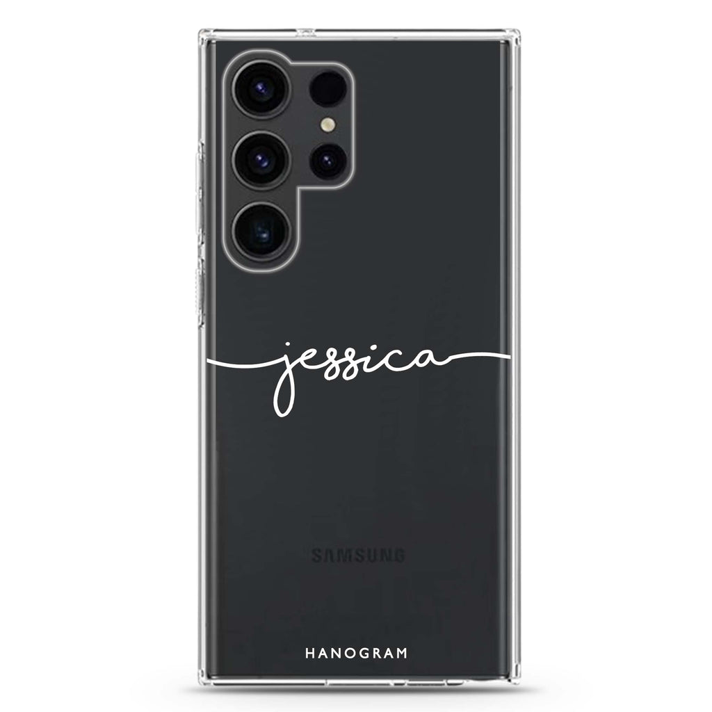 Handwritten personalized name Samsung Galaxy S26/S25/S24/S23/S22 Ultra ultra clear case, transparent design, main view