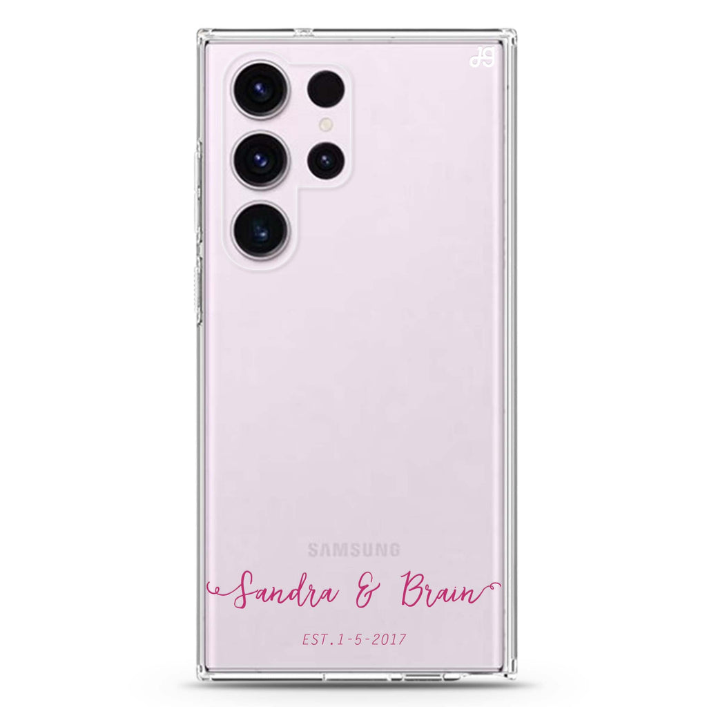 You & Me & Our personalized name Samsung Galaxy S26/S25/S24/S23/S22 Ultra ultra clear case, transparent design, main view