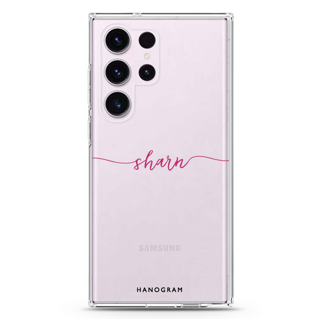 Slim Handwritten personalized name Samsung Galaxy S26/S25/S24/S23/S22 Ultra ultra clear case, transparent design, main view