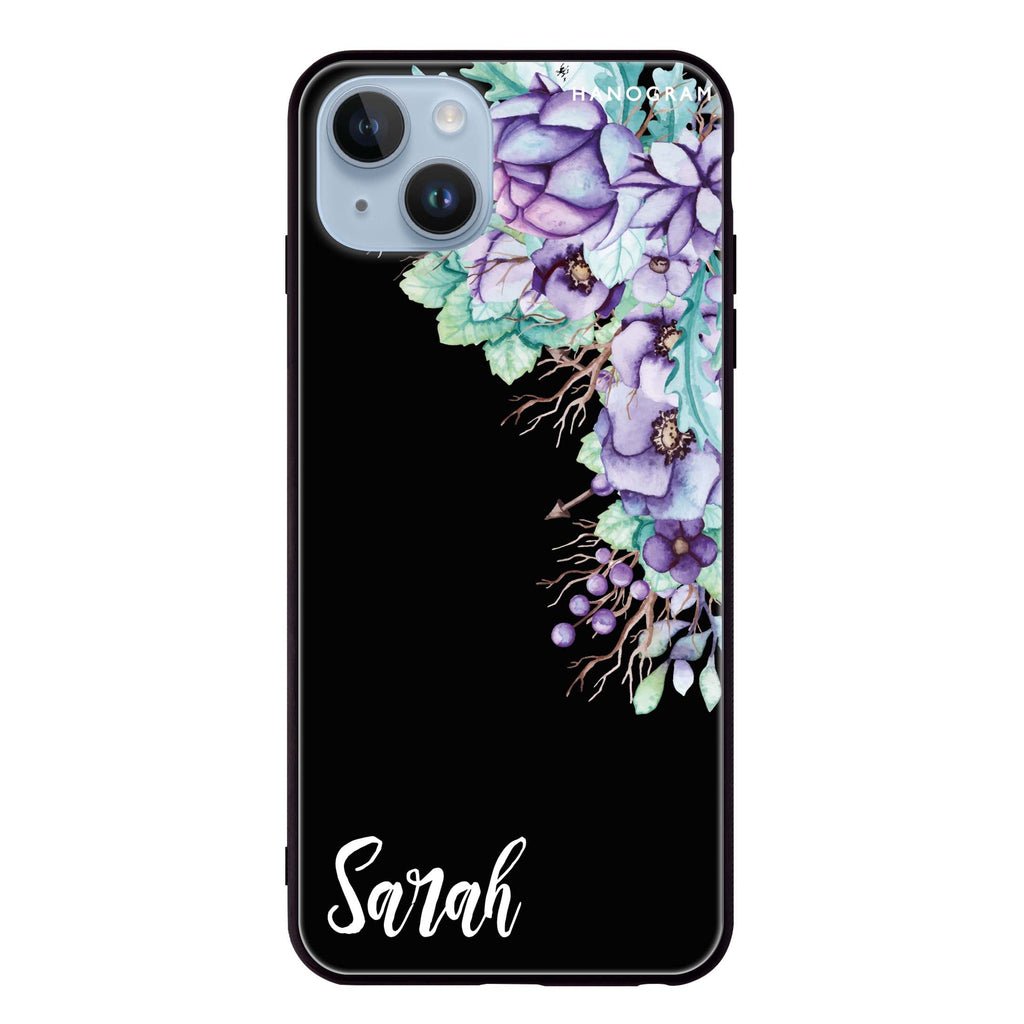 Purple Floral iPhone 14 Plus Glass Case
