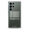 Barcode personalized name Samsung Galaxy S26/S25/S24/S23/S22 Ultra ultra clear case, transparent design, main view