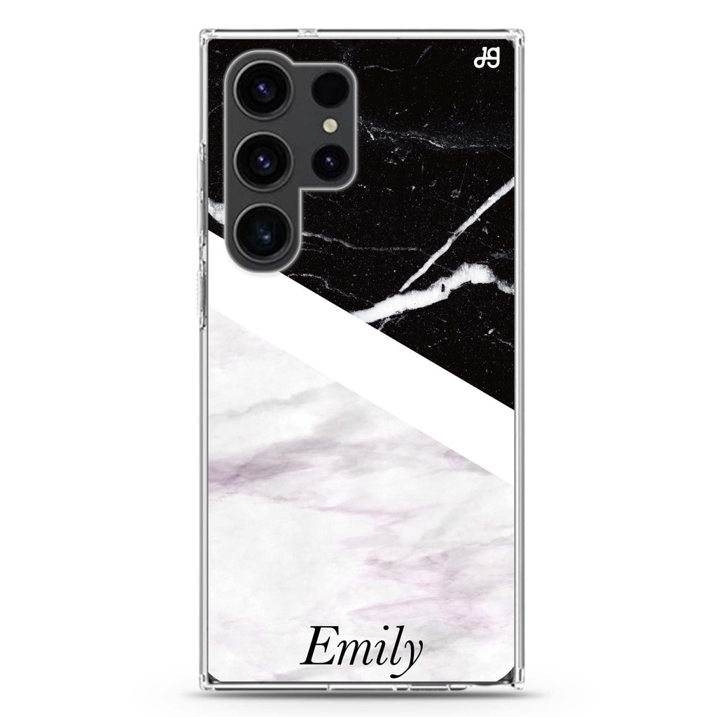 Black & White personalized name Samsung Galaxy S26/S25/S24/S23/S22 Ultra ultra clear case, transparent design, main view