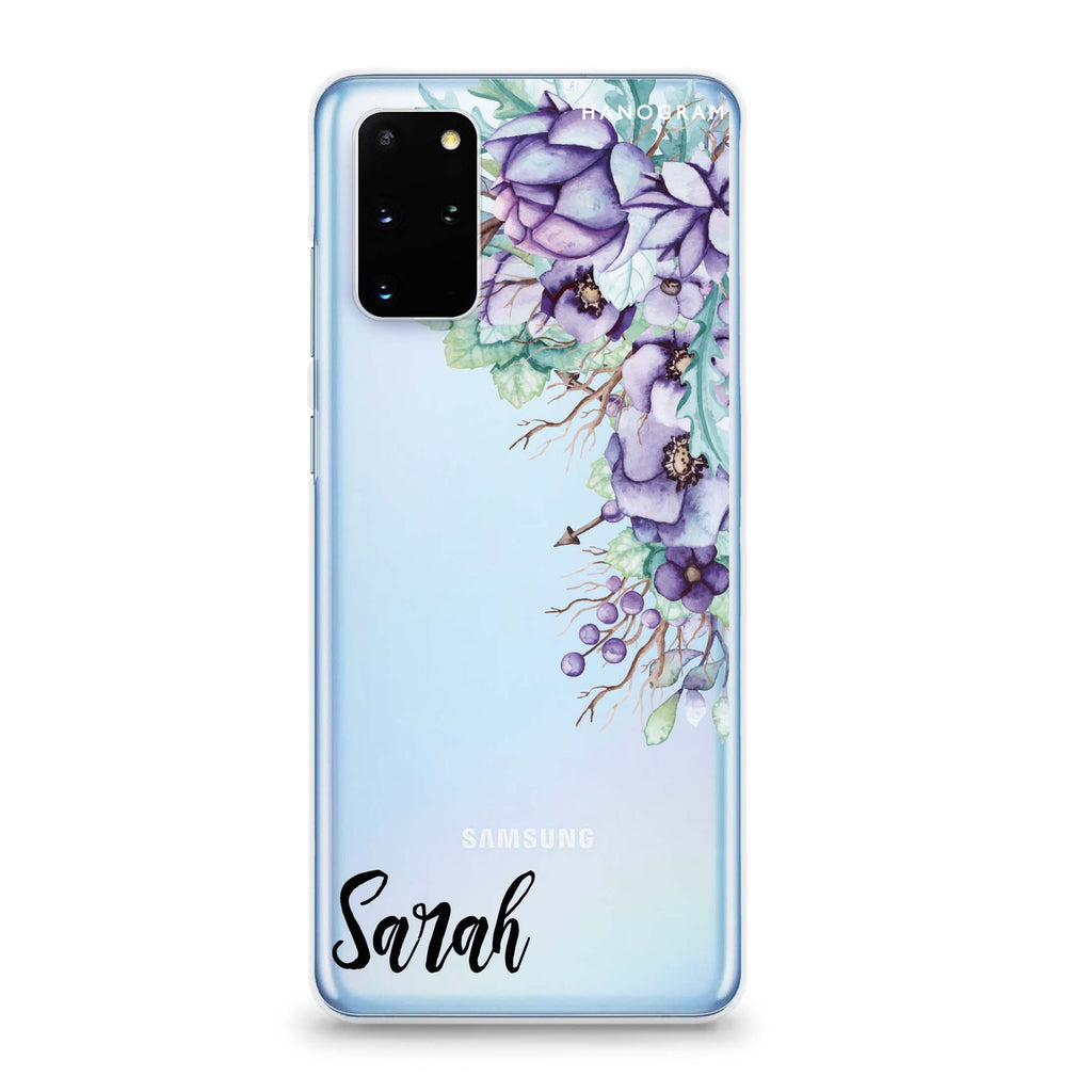 Purple Floral Samsung S20 Soft Clear Case