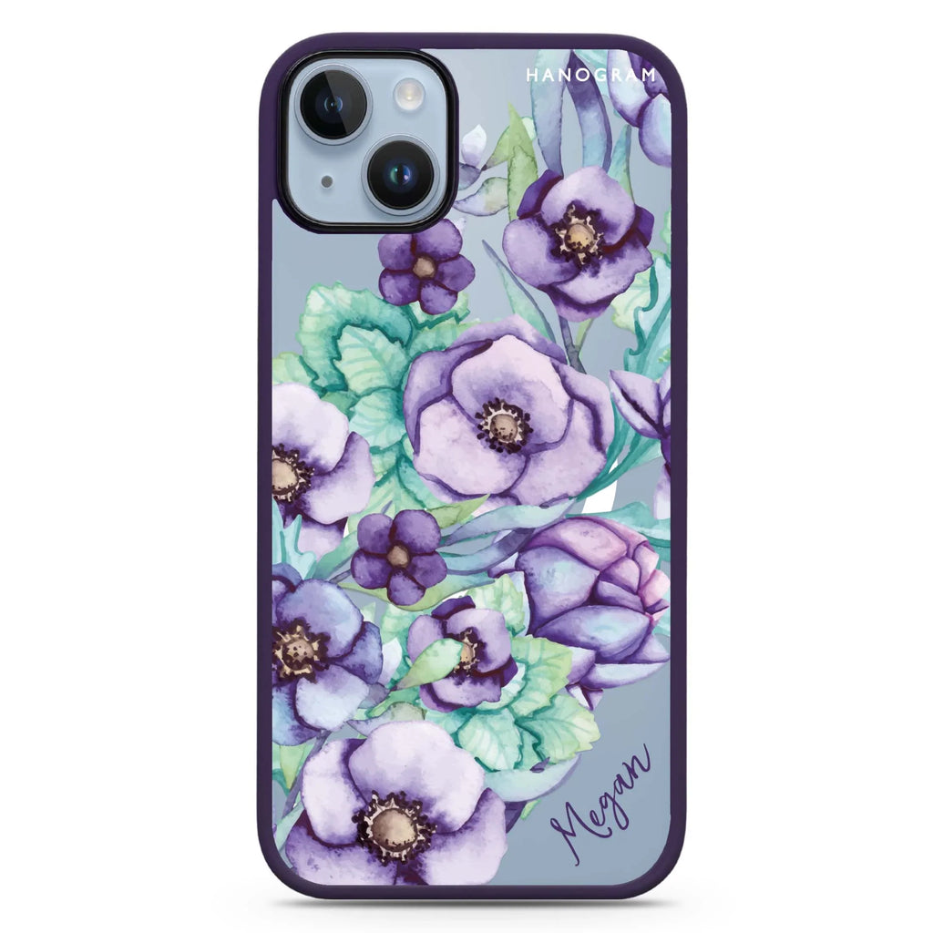 Purple Floral II iPhone 14 Plus MagSafe Compatible Impact Guard Bumper Case