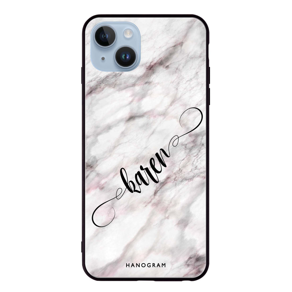 Cursive Name & Marble iPhone 14 Plus Glass Case