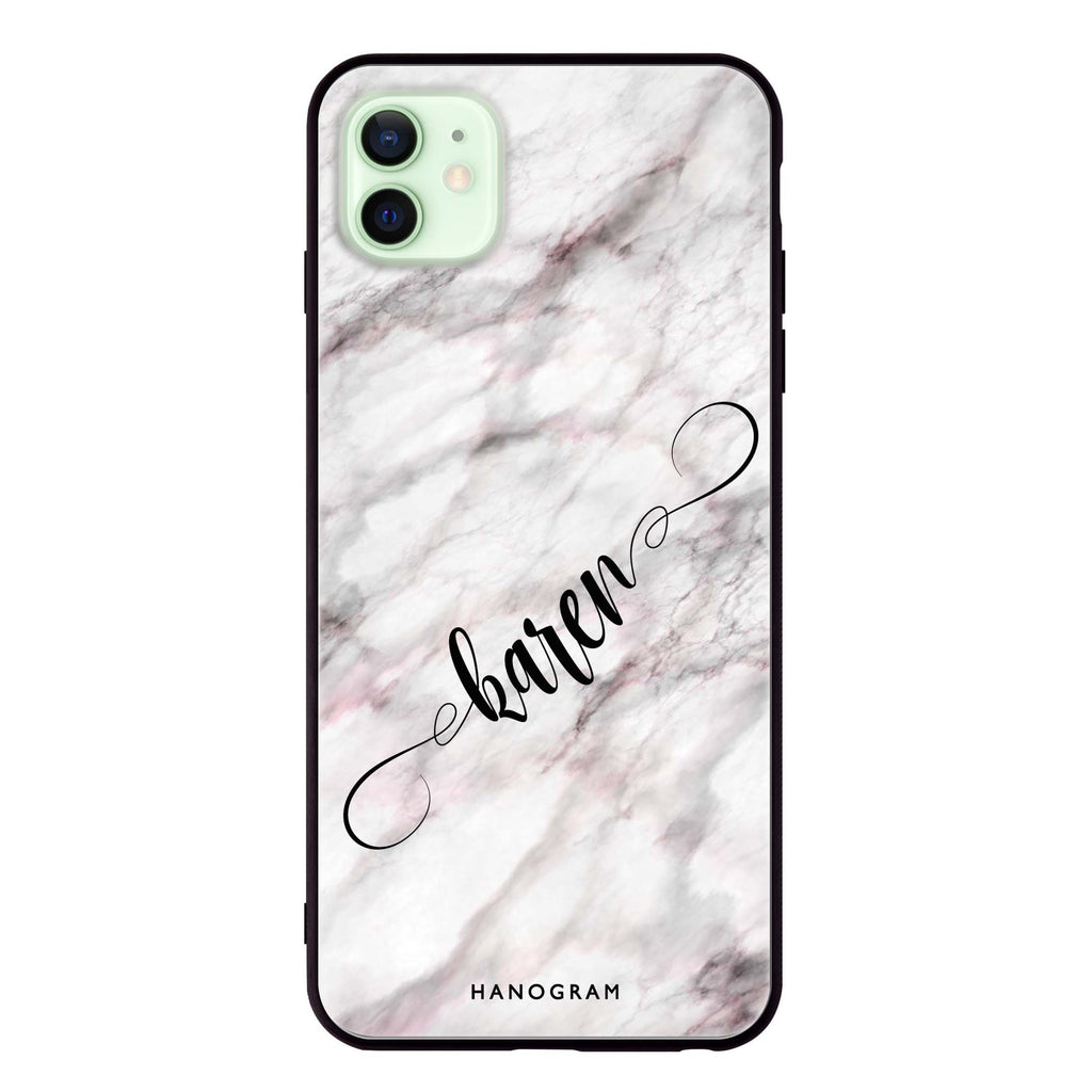 Cursive Name & Marble iPhone 12 Glass Case
