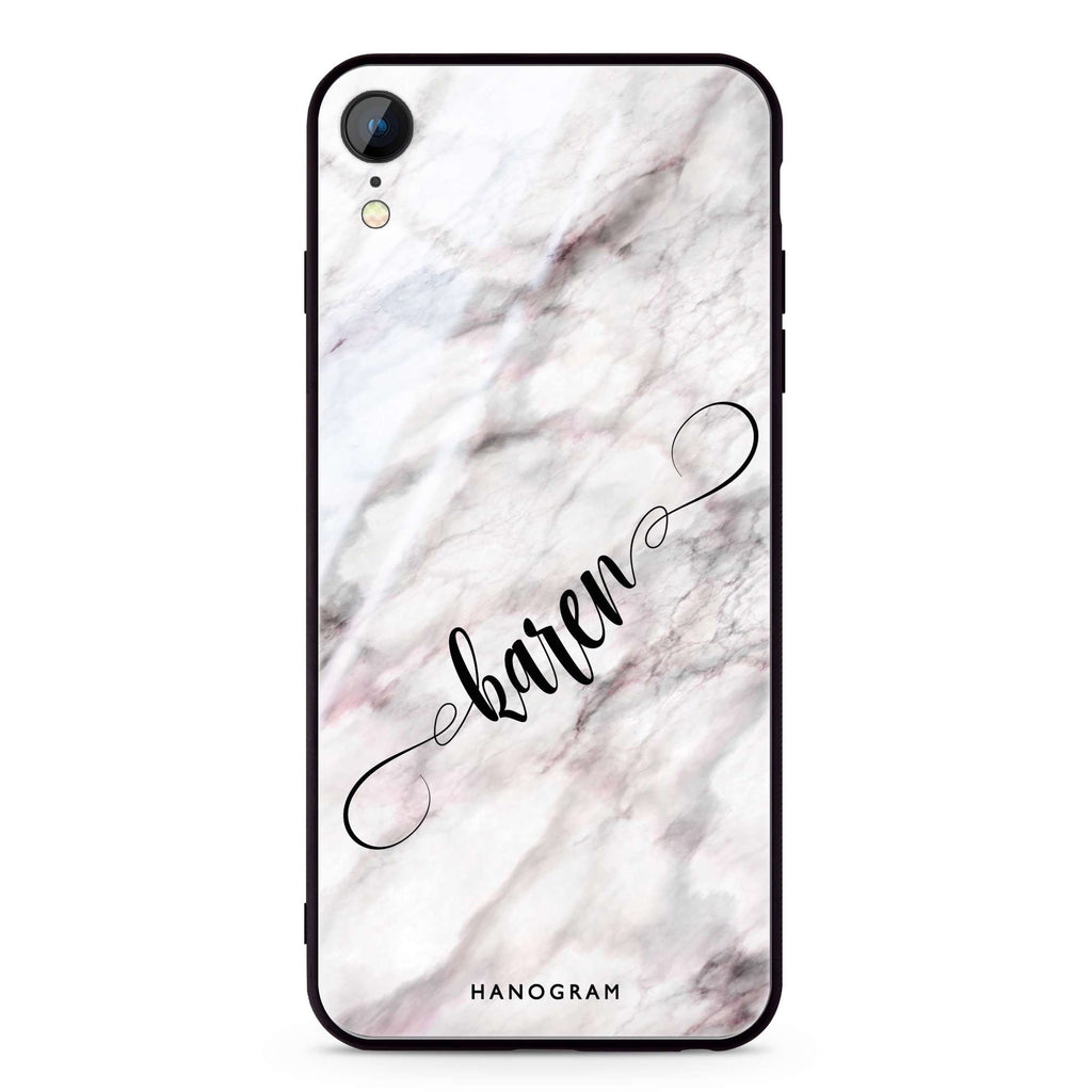 Cursive Name & Marble iPhone XR Glass Case
