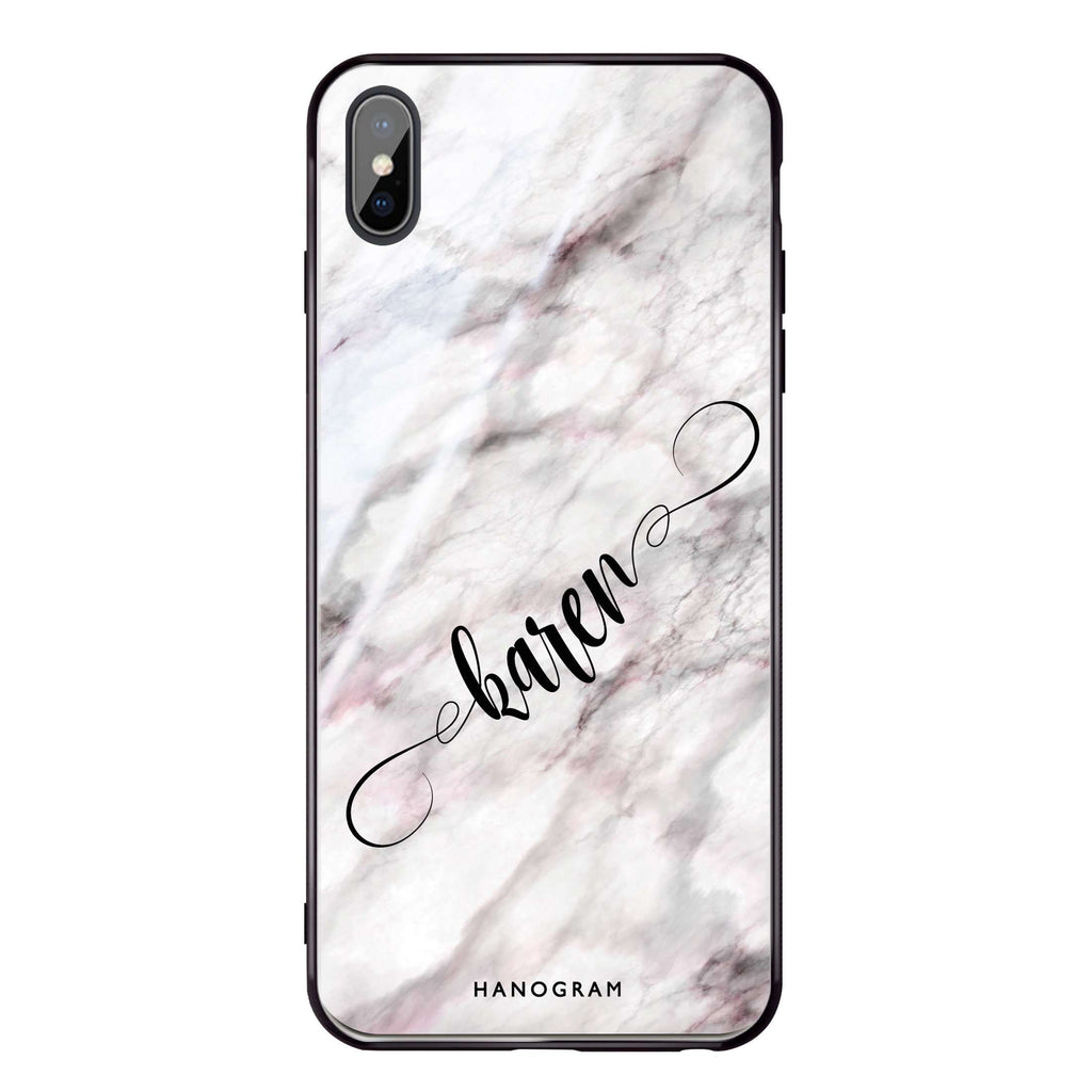 Cursive Name & Marble iPhone XS Glass Case