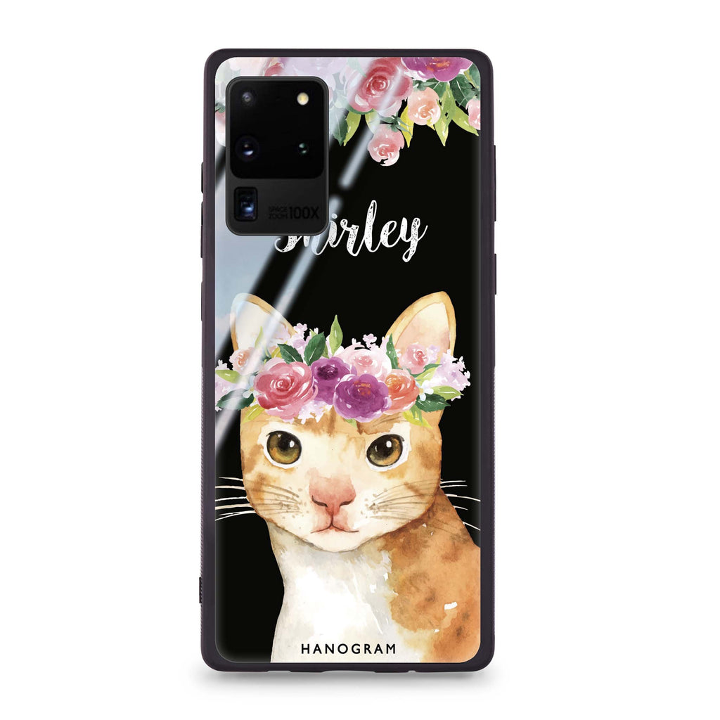 Floral and Cat Samsung Glass Case