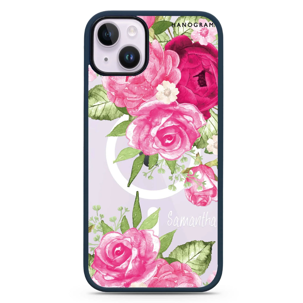 Watercolor Rose iPhone 14 Plus MagSafe Compatible Impact Guard Bumper Case