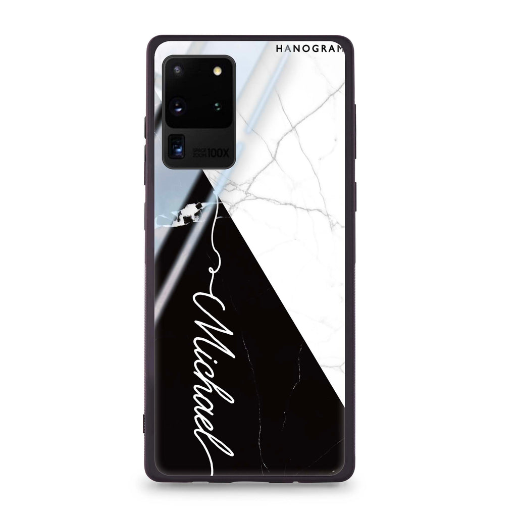 White And Black Marble Samsung Glass Case