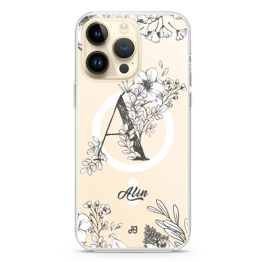 Vintage Floral Monogram iPhone 12 Pro Max MagSafe Compatible Ultra Clear Case