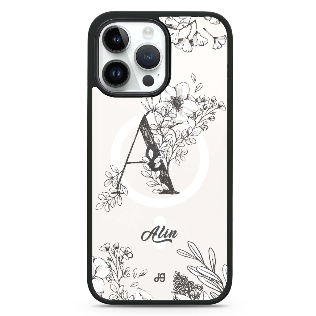 Vintage Floral Monogram MagSafe Compatible Impact Guard Bumper Case