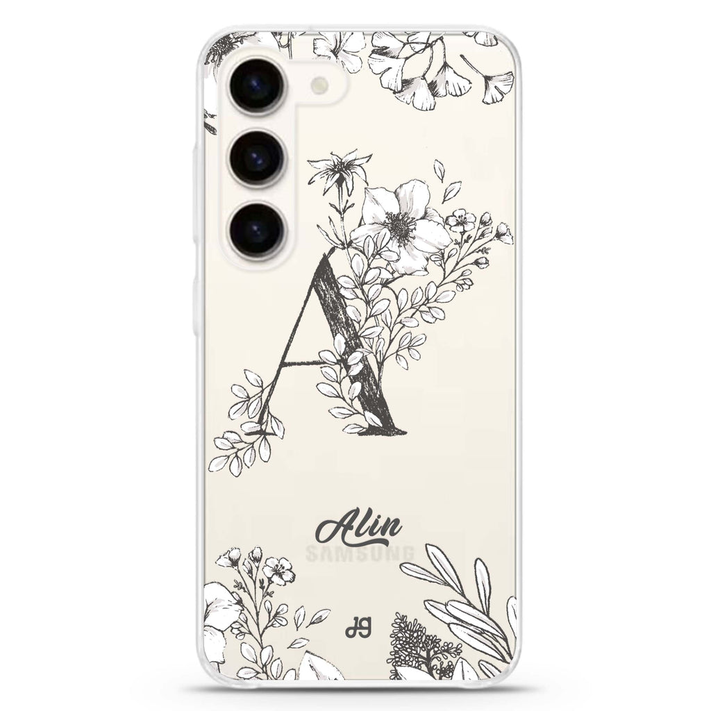 Vintage Floral Monogram Galaxy S22+ Ultra Clear Case
