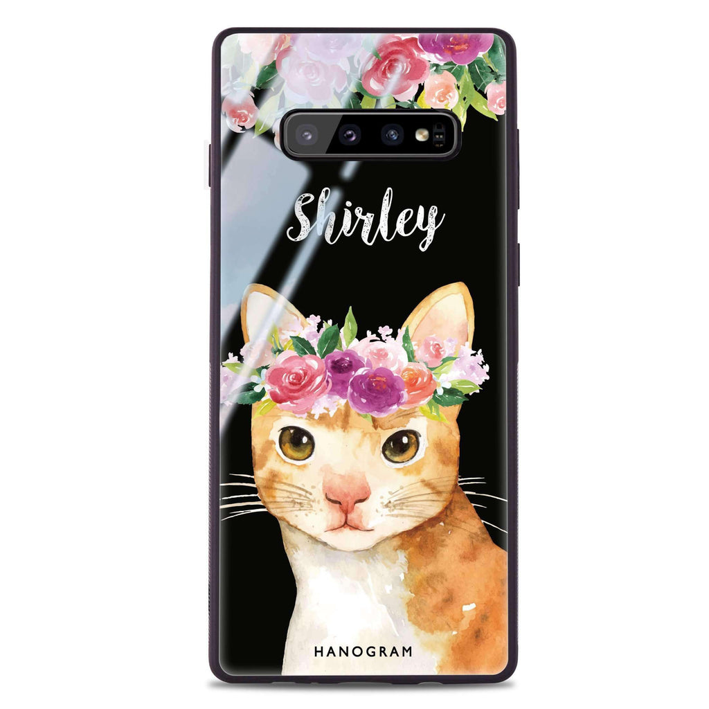 Floral and Cat Samsung S10 Plus Glass Case