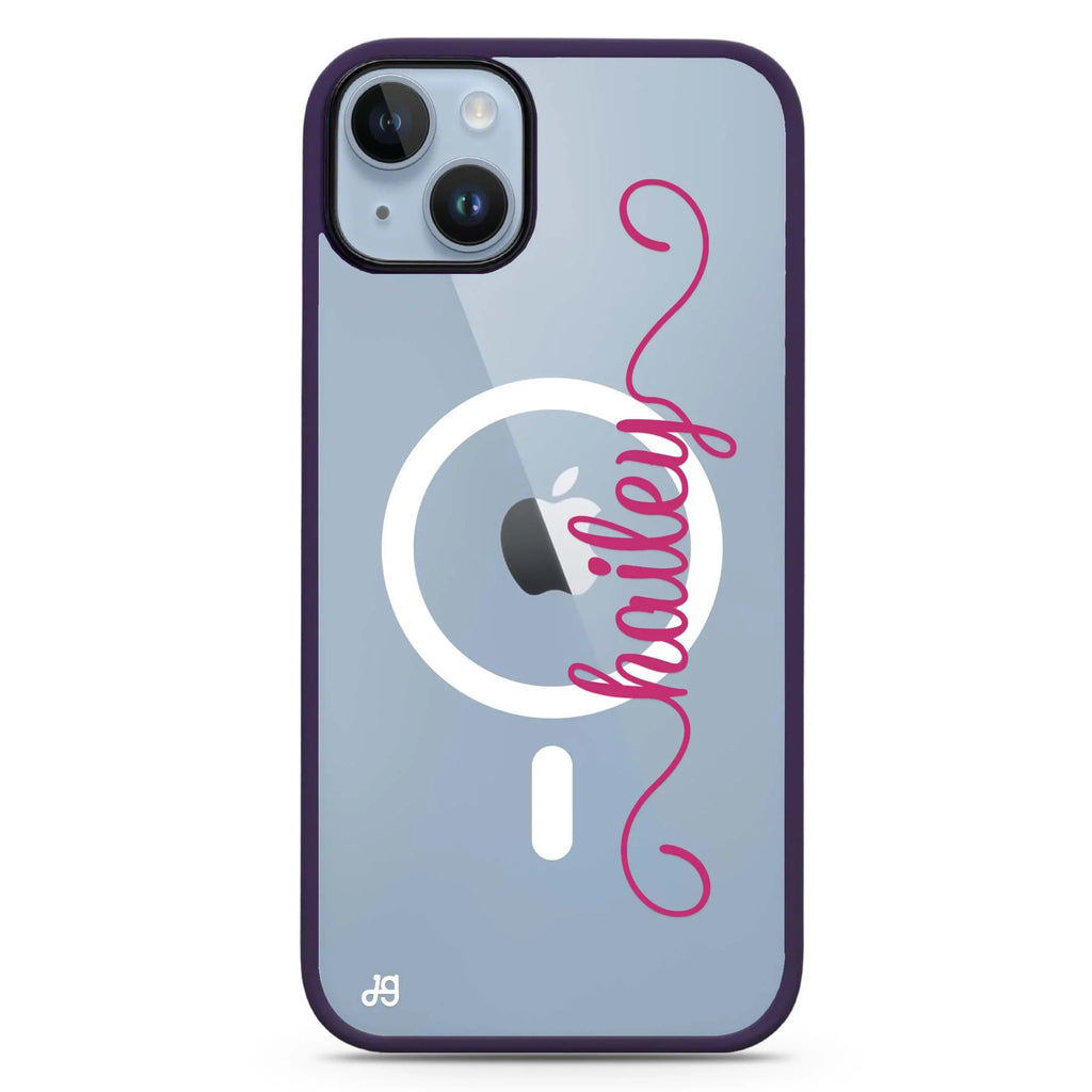Vertical Cursive Handwritten iPhone 14 Plus MagSafe Compatible Impact Guard Bumper Case