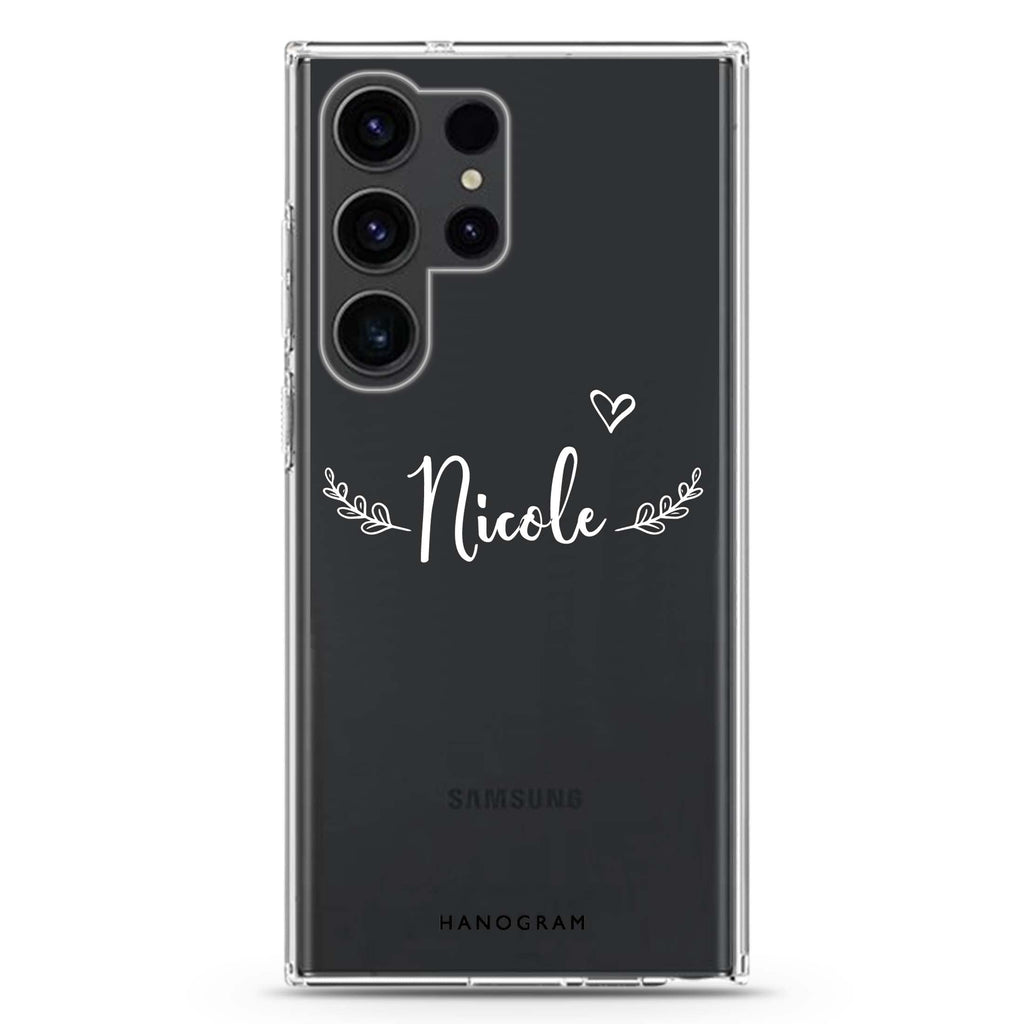 Sleek personalized name Samsung Galaxy S26/S25/S24/S23/S22 Ultra ultra clear case, transparent design, main view