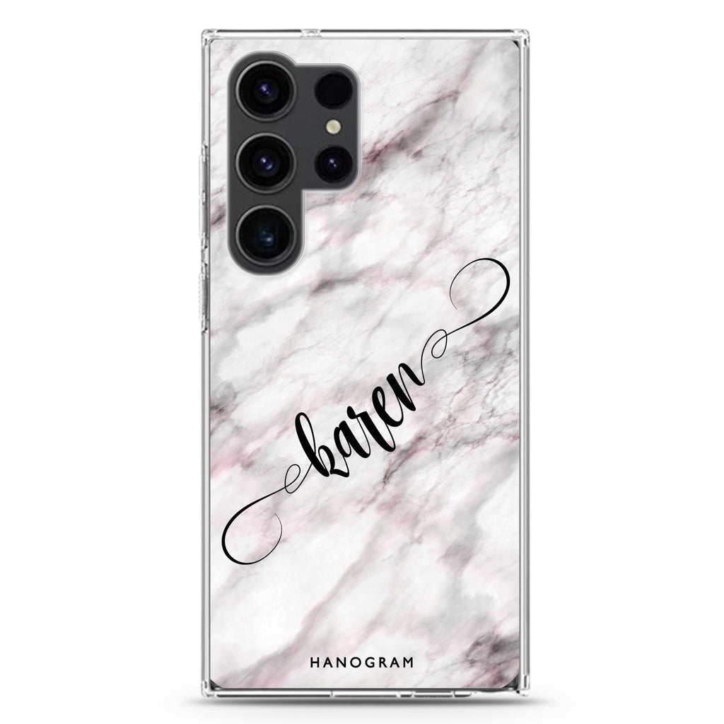 Cursive Name & personalized name Samsung Galaxy S26/S25/S24/S23/S22 Ultra ultra clear case, transparent design, main view
