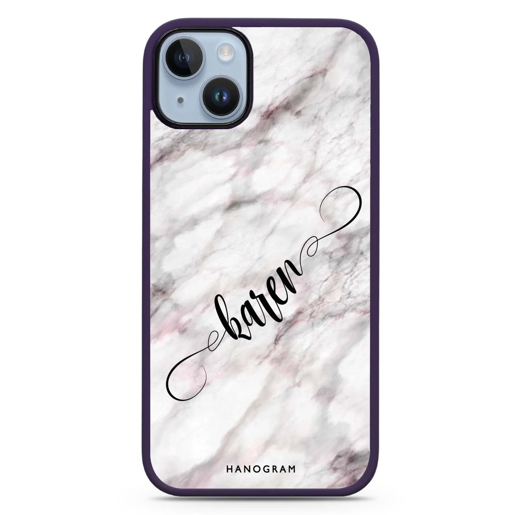 Cursive Name & Marble iPhone 14 Plus MagSafe Compatible Impact Guard Bumper Case