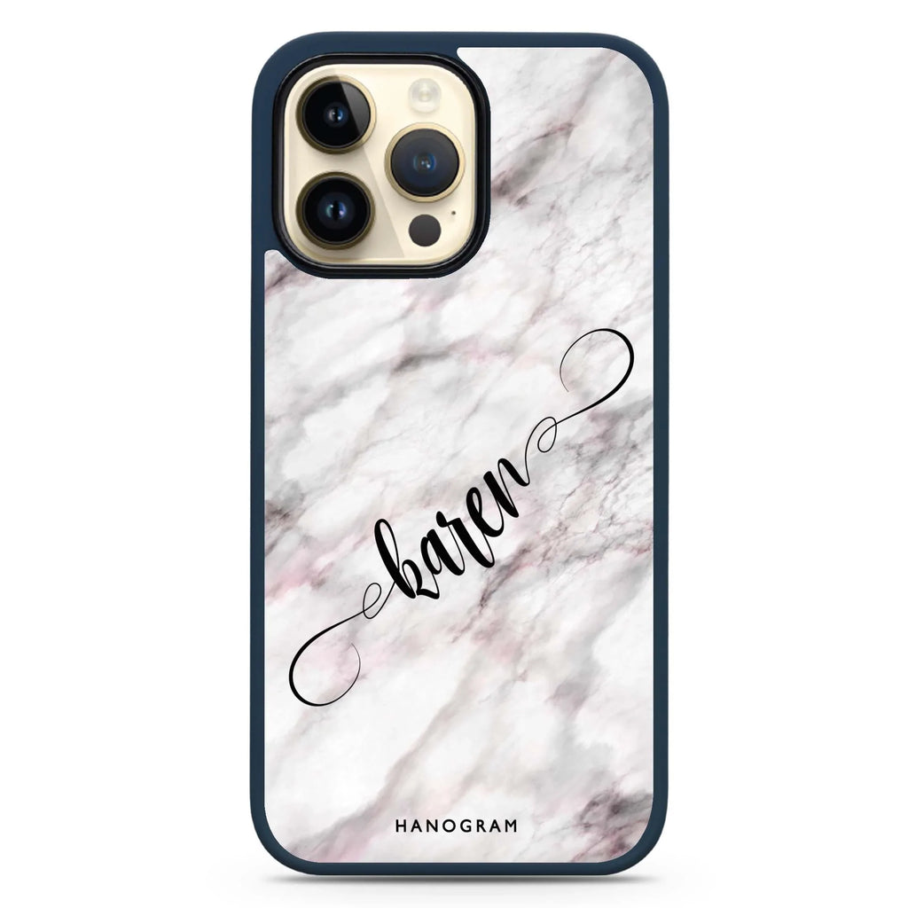 Cursive Name & Marble MagSafe Compatible Impact Guard Bumper Case