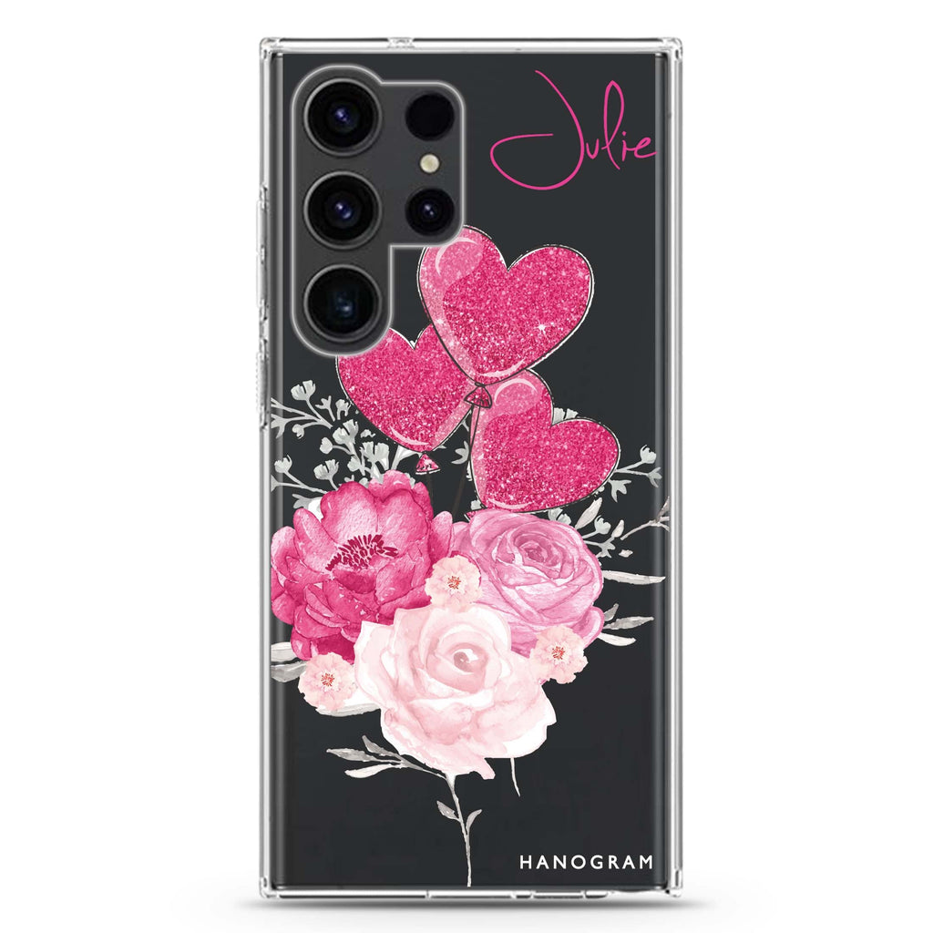 Sweet Heart with personalized name Samsung Galaxy S26/S25/S24/S23/S22 Ultra ultra clear case, transparent design, main view
