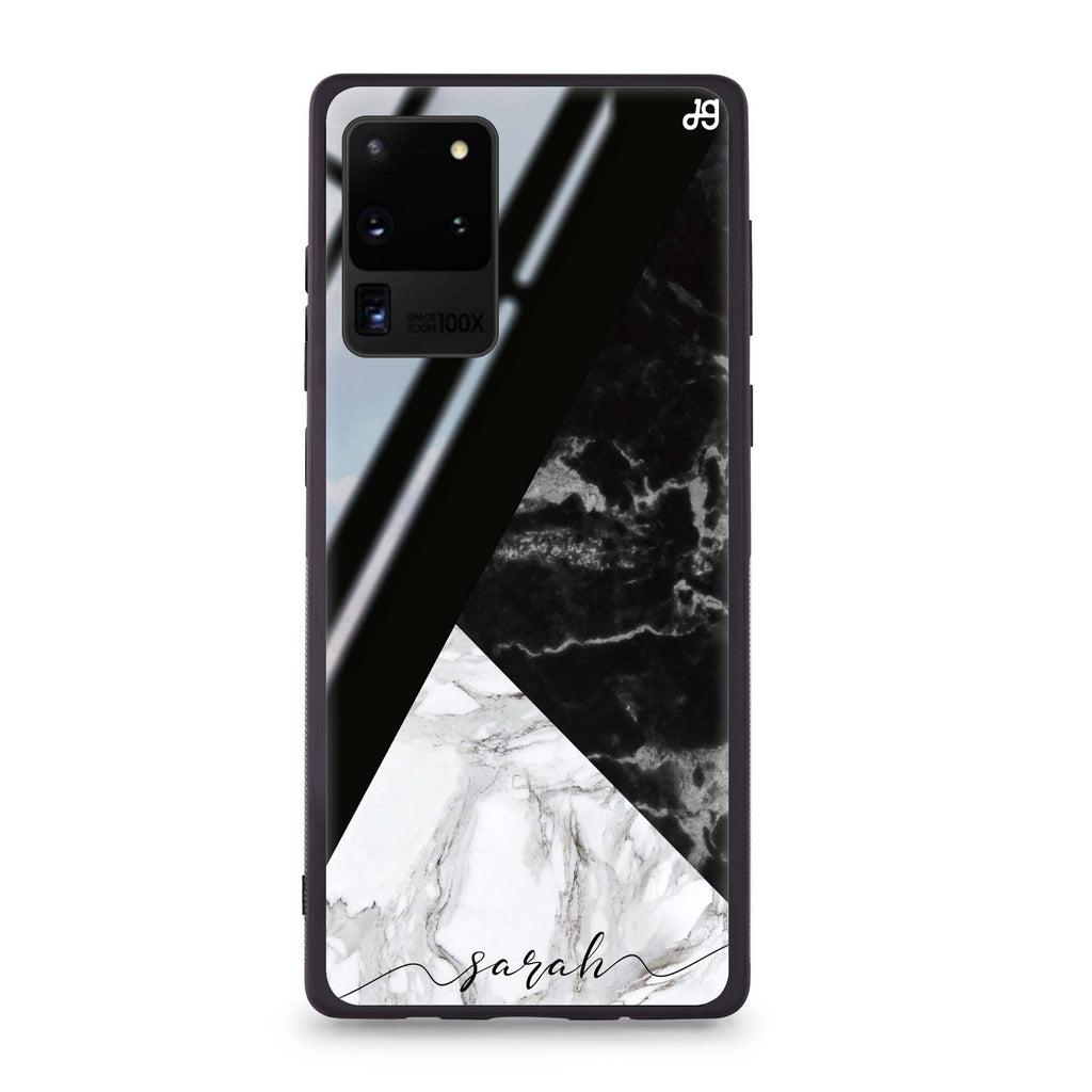 Black And White Marble Samsung Glass Case