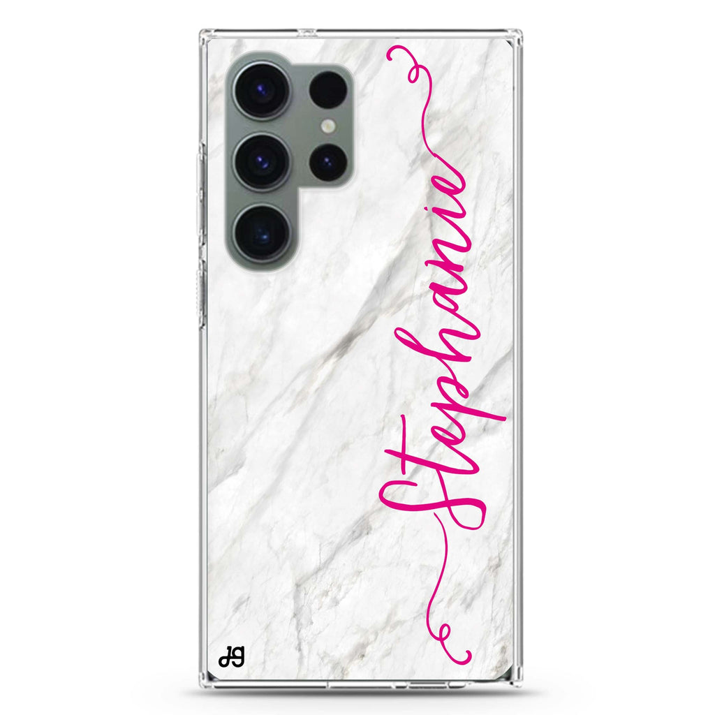 Vertical Cursive & personalized name Samsung Galaxy S26/S25/S24/S23/S22 Ultra ultra clear case, transparent design, main view