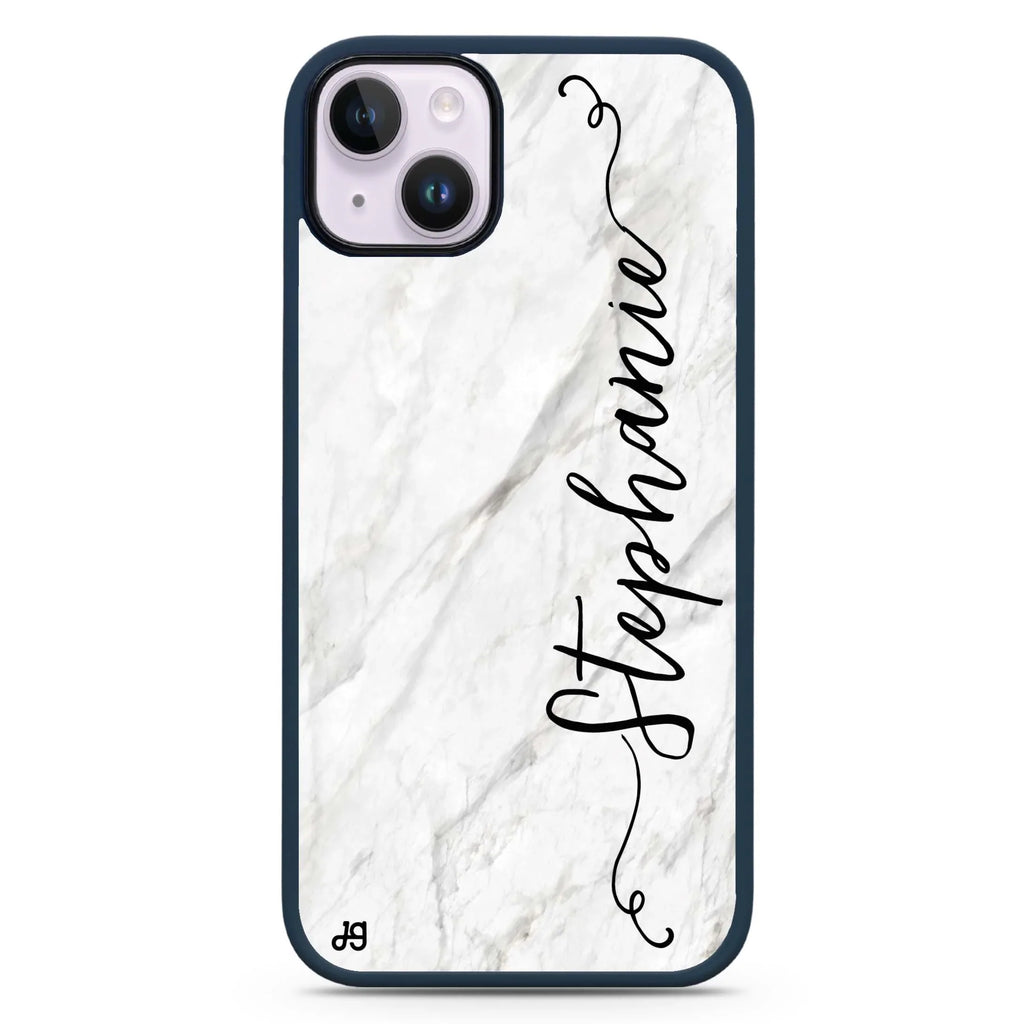 Vertical Cursive & Marble Sleek iPhone 14 Plus MagSafe Compatible Impact Guard Bumper Case
