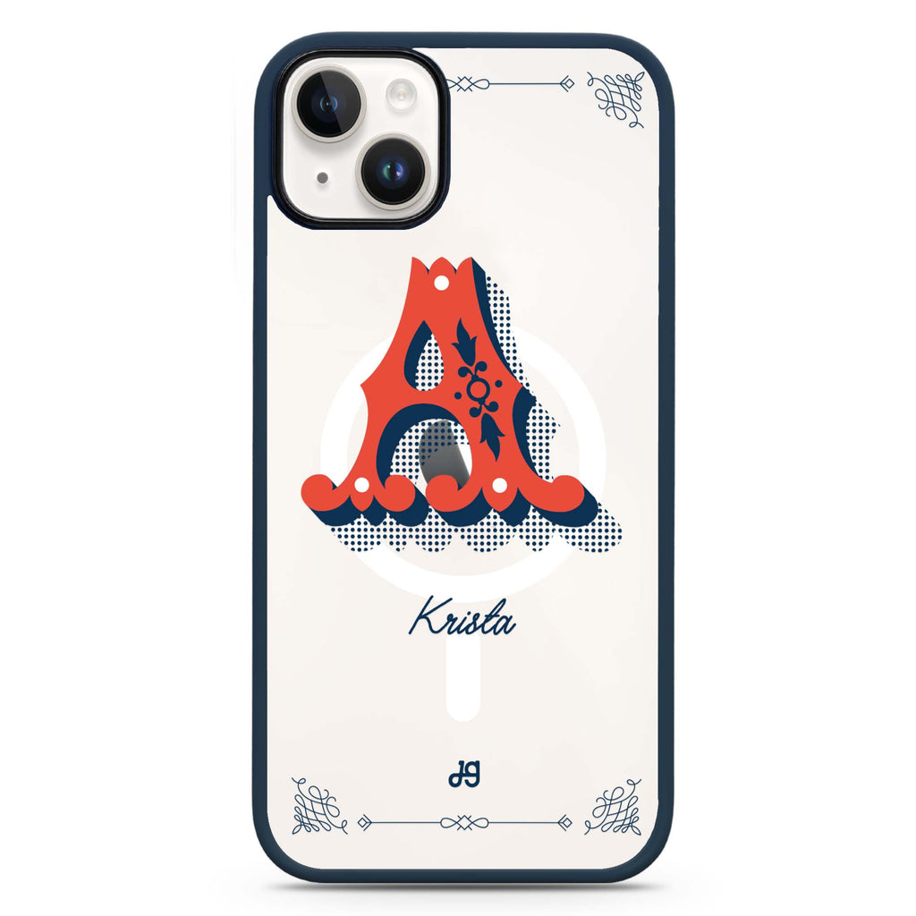 Vintage Ornamental Monogram iPhone 14 Plus MagSafe Compatible Impact Guard Bumper Case