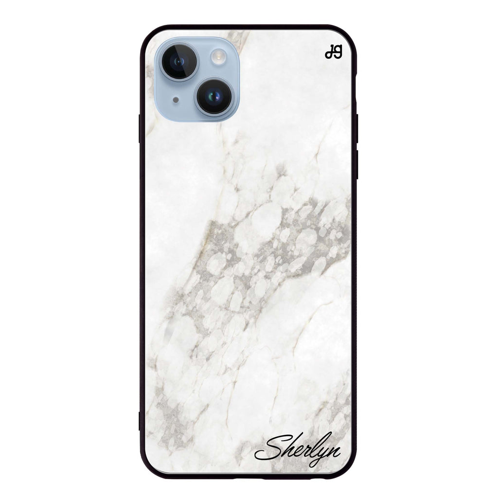 Simple White Marble iPhone 14 Plus Glass Case