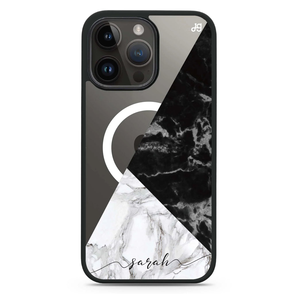 Black And White Marble MagSafe Compatible Impact Guard Bumper Case