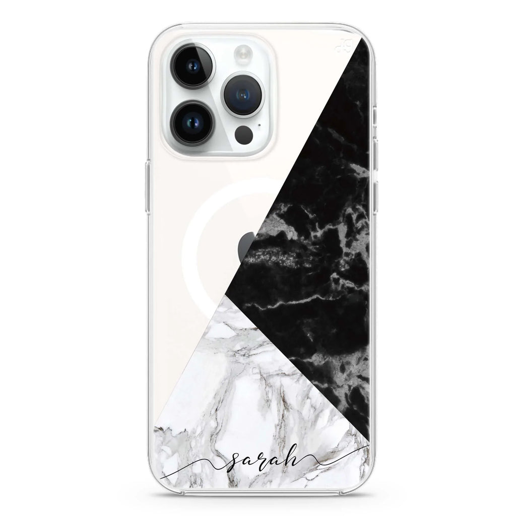 Black And White Marble iPhone 12 Pro Max MagSafe Compatible Ultra Clear Case