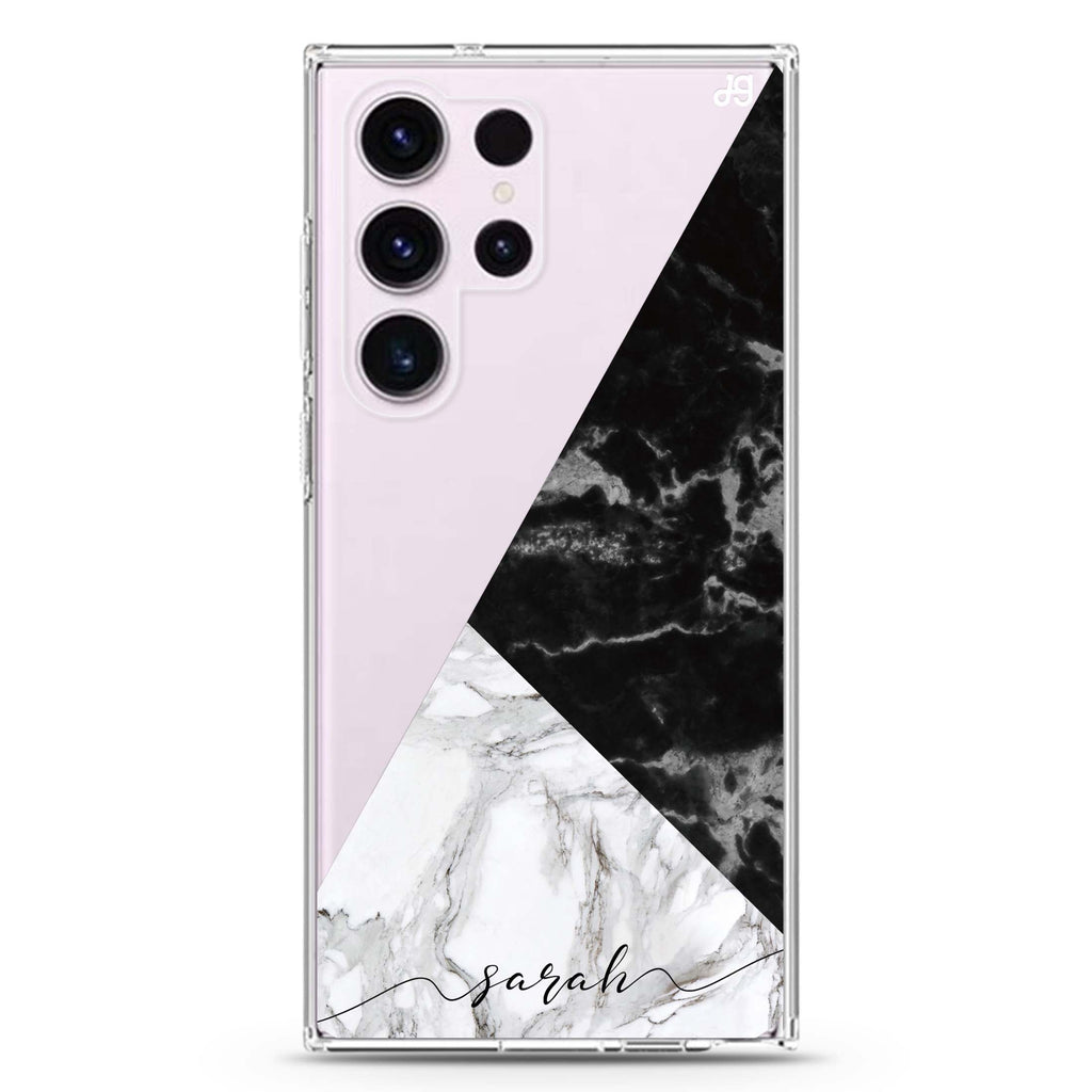 Black and White personalized name Samsung Galaxy S26/S25/S24/S23/S22 Ultra ultra clear case, transparent design, main view