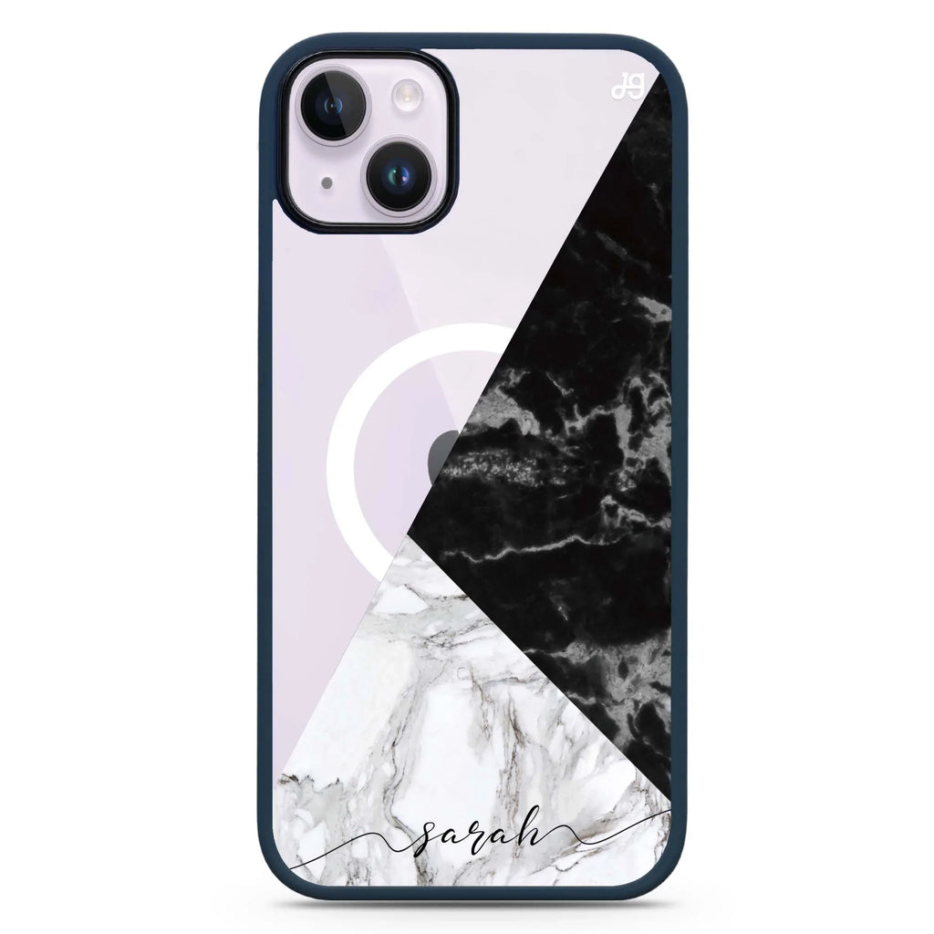 Black And White Marble iPhone 14 Plus MagSafe Compatible Impact Guard Bumper Case