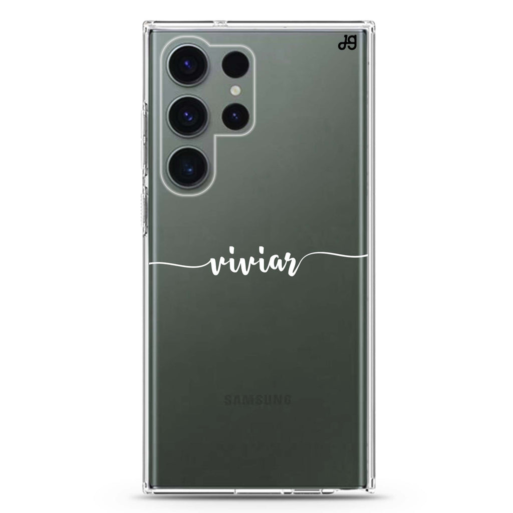 Script Handwritten personalized name Samsung Galaxy S26/S25/S24/S23/S22 Ultra ultra clear case, transparent design, main view