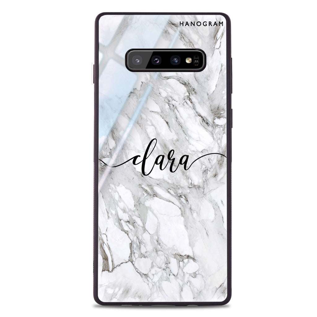 Powder Gray And White Marble Samsung S10 Plus Glass Case