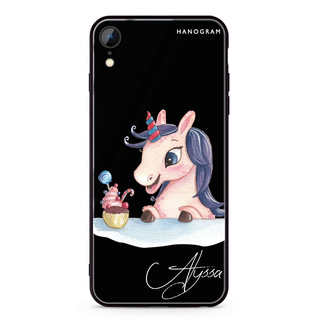 Rainbow Unicorn And Cupcake iPhone XR Glass Case