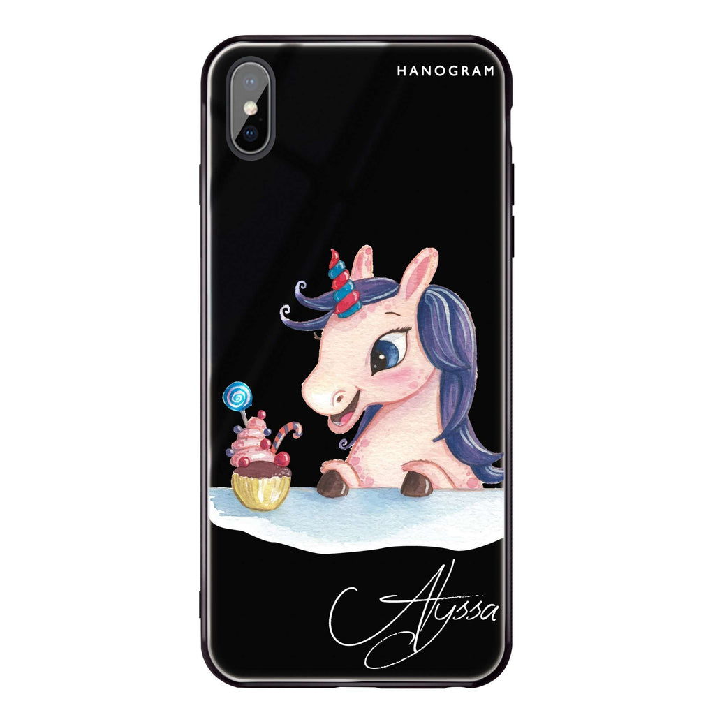 Rainbow Unicorn And Cupcake iPhone X Glass Case