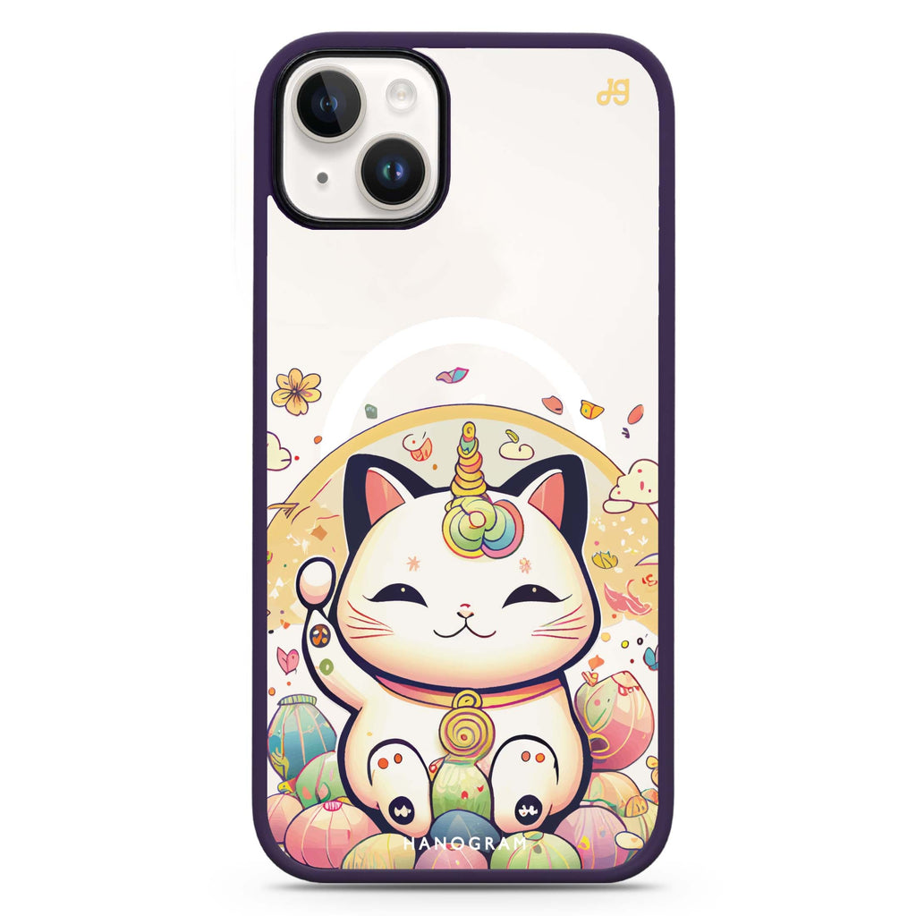 Cute Lucky Cat iPhone 14 Plus MagSafe Compatible Impact Guard Bumper Case