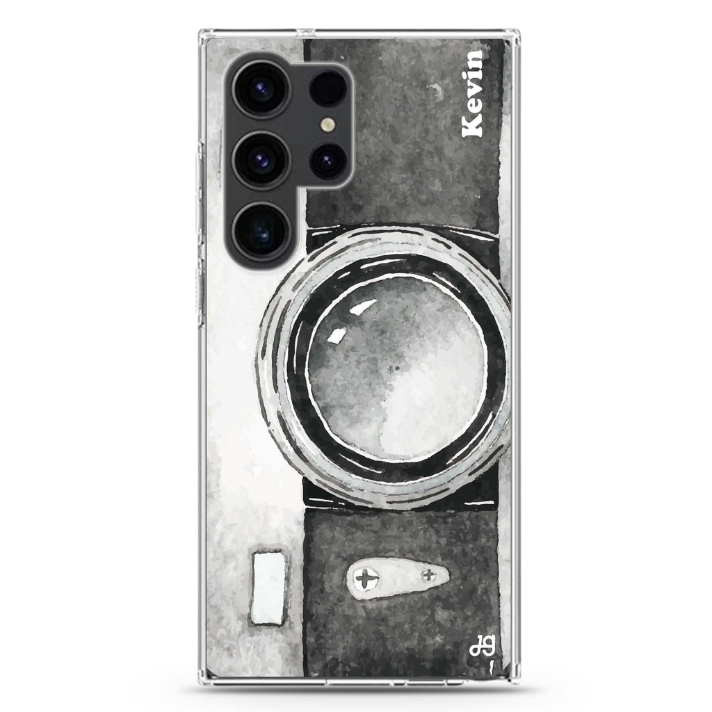 Fashion Camera personalized name Samsung Galaxy S26/S25/S24/S23/S22 Ultra ultra clear case, transparent design, main view