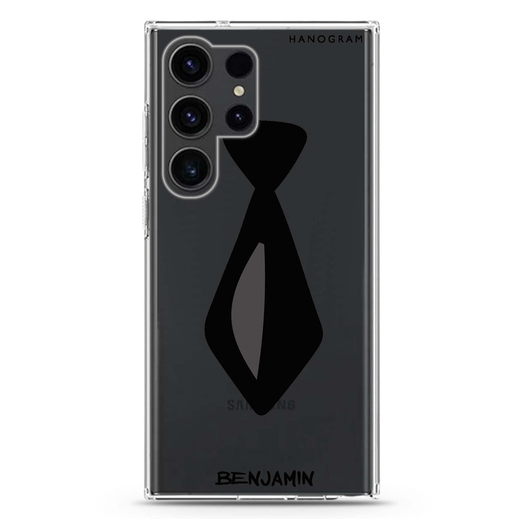 Tie personalized name Samsung Galaxy S26/S25/S24/S23/S22 Ultra ultra clear case, transparent design, main view