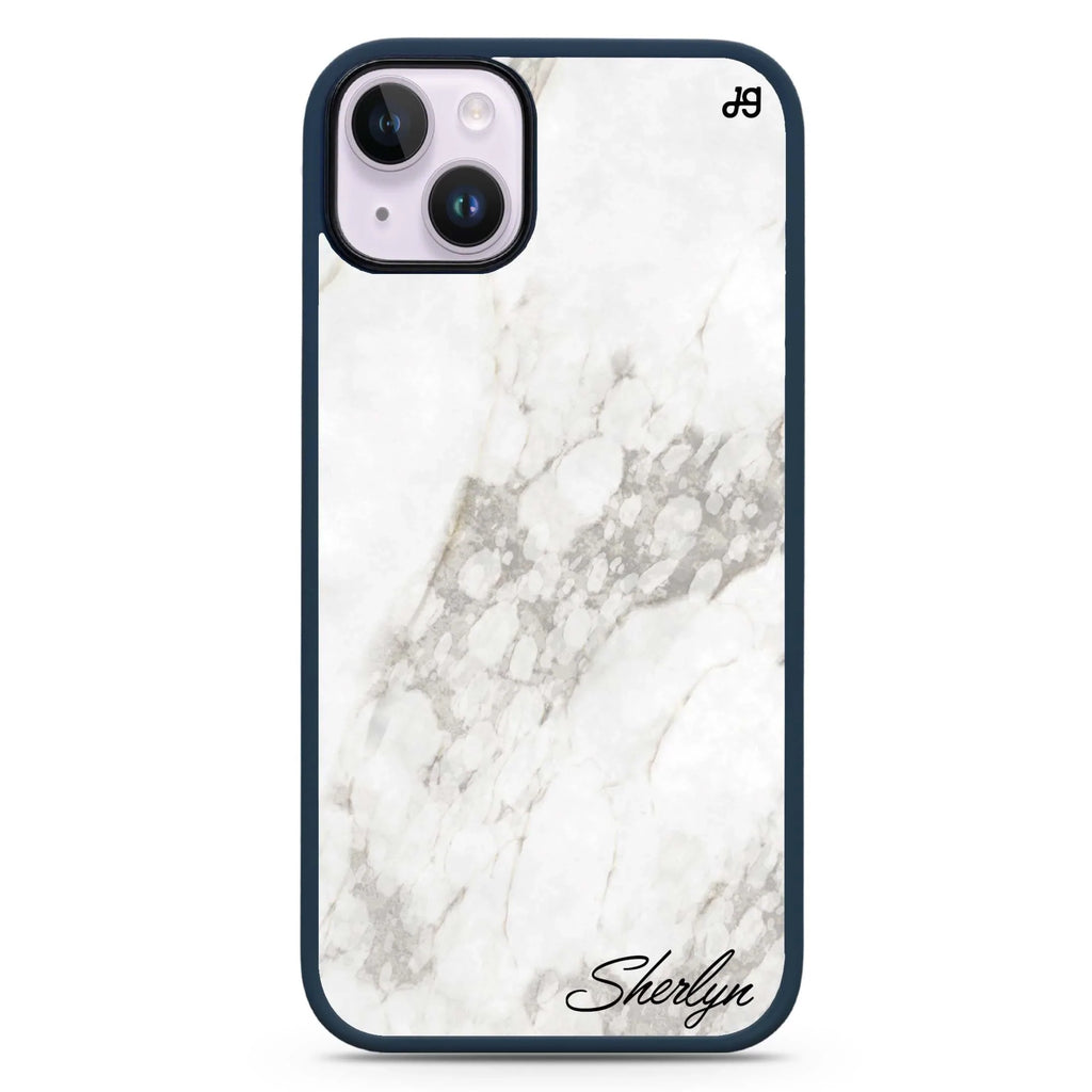 Simple White Marble iPhone 14 Plus MagSafe Compatible Impact Guard Bumper Case