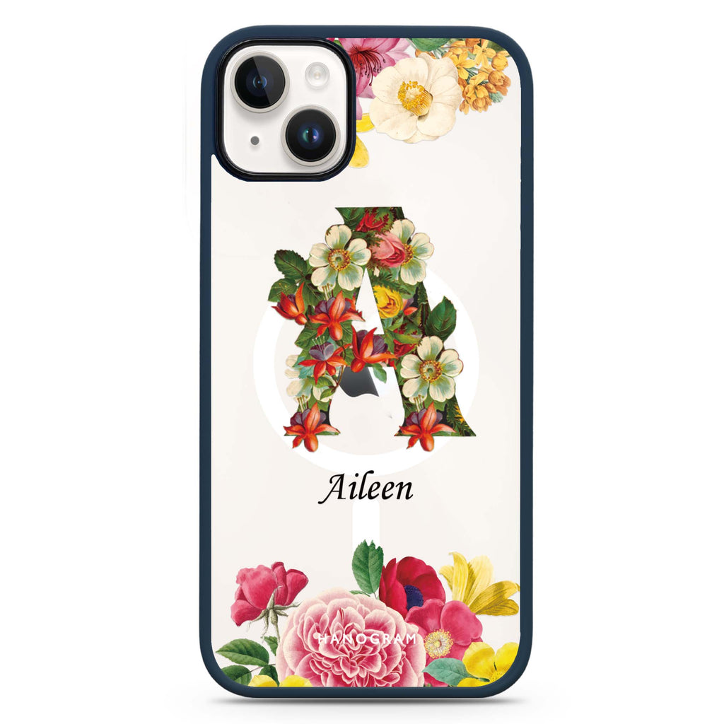 Bouqet Flower Monogram iPhone 14 Plus MagSafe Compatible Impact Guard Bumper Case