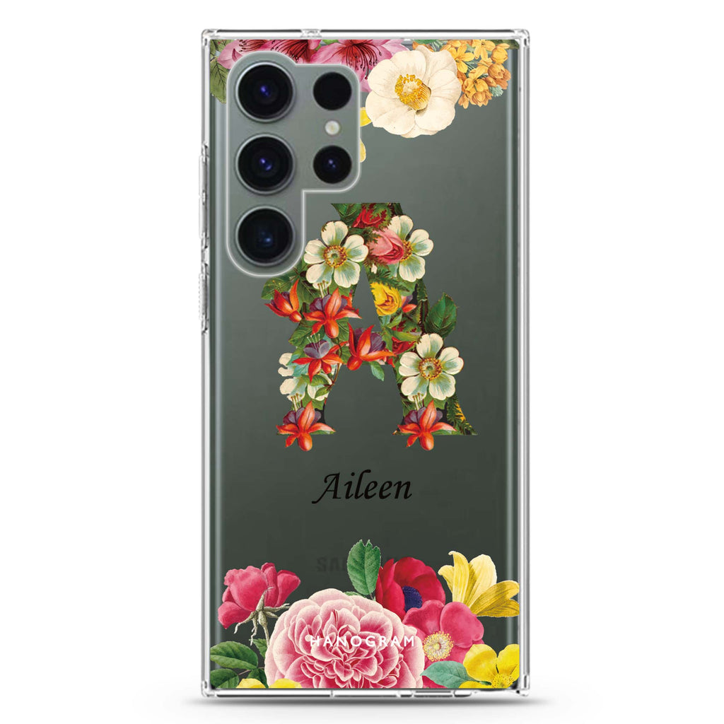 Bouqet Flower Monogram Samsung Galaxy S26/S25/S24/S23/S22 Ultra ultra clear case, transparent design, main view